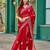 Red soft shimmer chiffon embroidery work designer party wear festive saree with unstitched blouse piece