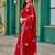 Red soft shimmer chiffon embroidery work designer party wear festive saree with unstitched blouse piece