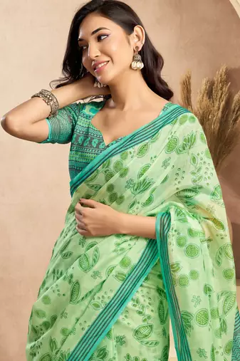 pista lilen print 1 minute ready to wear saree with unstitched blouse piece