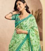 pista lilen print 1 minute ready to wear saree with unstitched blouse piece