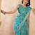 sky blue lilen print work designer party wear festive 1 minute ready to wear saree with unstitched blouse piece