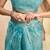 sky blue lilen print work designer party wear festive 1 minute ready to wear saree with unstitched blouse piece