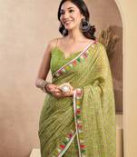 parrot lilen print 1 minute ready to wear saree with unstitched blouse piece