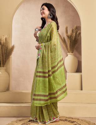 parrot lilen print 1 minute ready to wear saree with unstitched blouse piece 3