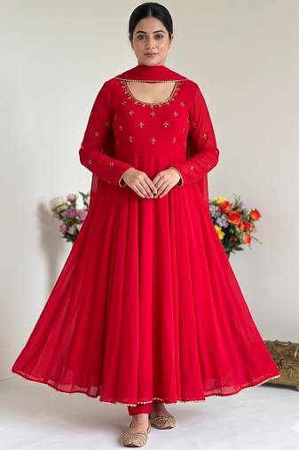 party wear look gerorrget gown with pant dupatta set