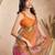orange lilen print work designer party wear festive 1 minute ready to wear saree with unstitched blouse piece