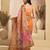 orange lilen print work designer party wear festive 1 minute ready to wear saree with unstitched blouse piece