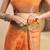 orange lilen print work designer party wear festive 1 minute ready to wear saree with unstitched blouse piece