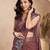 brown lilen print work designer party wear festive 1 minute ready to wear saree with unstitched blouse piece