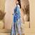 blue lilen print work designer party wear festive 1 minute ready to wear saree with unstitched blouse piece