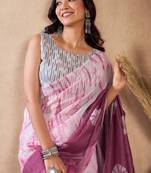 white lilen print 1 minute ready to wear saree with unstitched blouse piece
