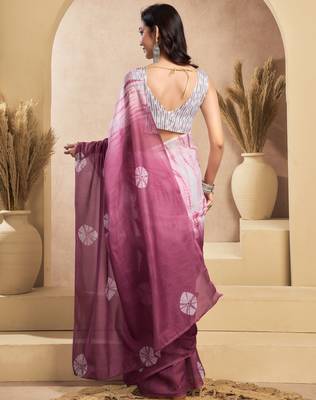 white lilen print 1 minute ready to wear saree with unstitched blouse piece 4