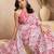 white pink lilen print work designer party wear festive 1 minute ready to wear saree with unstitched blouse piece