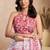 white pink lilen print work designer party wear festive 1 minute ready to wear saree with unstitched blouse piece