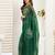 green  lilen print work designer party wear festive 1 minute ready to wear saree with unstitched blouse piece