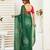 green  lilen print work designer party wear festive 1 minute ready to wear saree with unstitched blouse piece