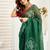 green  lilen print work designer party wear festive 1 minute ready to wear saree with unstitched blouse piece