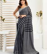 black lilen print 1 minute ready to wear saree with unstitched blouse piece