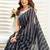 black lilen print work designer party wear festive 1 minute ready to wear saree with unstitched blouse piece