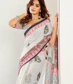  lilen print 1 minute ready to wear saree with unstitched blouse piece