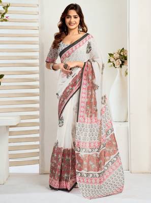  lilen print 1 minute ready to wear saree with unstitched blouse piece 2