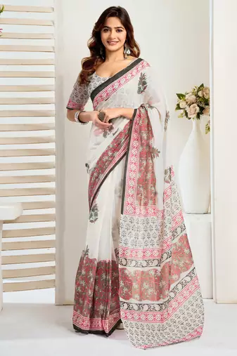  lilen print 1 minute ready to wear saree with unstitched blouse piece