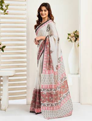  lilen print 1 minute ready to wear saree with unstitched blouse piece 3