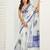 white lilen print work designer party wear festive 1 minute ready to wear saree with unstitched blouse piece