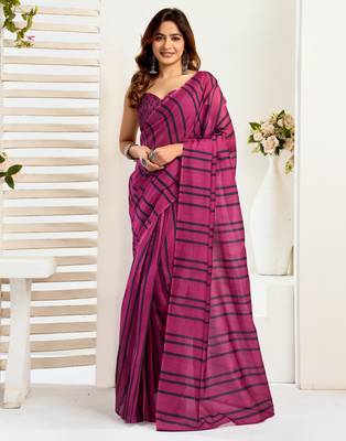 purple lilen print 1 minute ready to wear saree with unstitched blouse piece 2