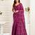 purple lilen print work designer party wear festive 1 minute ready to wear saree with unstitched blouse piece