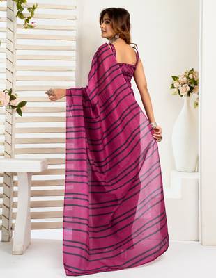 purple lilen print 1 minute ready to wear saree with unstitched blouse piece 3