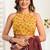 brown yellow lilen print work designer party wear festive 1 minute ready to wear saree with unstitched blouse piece