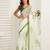 white green lilen print work designer party wear festive 1 minute ready to wear saree with unstitched blouse piece