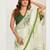 white green lilen print work designer party wear festive 1 minute ready to wear saree with unstitched blouse piece