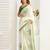 white green lilen print work designer party wear festive 1 minute ready to wear saree with unstitched blouse piece