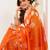 white orange lilen print work designer party wear festive 1 minute ready to wear saree with unstitched blouse piece