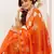 white orange lilen print work designer party wear festive 1 minute ready to wear saree with unstitched blouse piece