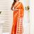 white orange lilen print work designer party wear festive 1 minute ready to wear saree with unstitched blouse piece