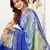 blue yellow lilen print work designer party wear festive 1 minute ready to wear saree with unstitched blouse piece