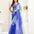 blue yellow lilen print work designer party wear festive 1 minute ready to wear saree with unstitched blouse piece