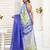 blue yellow lilen print work designer party wear festive 1 minute ready to wear saree with unstitched blouse piece