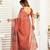 rust lilen print work designer party wear festive 1 minute ready to wear saree with unstitched blouse piece