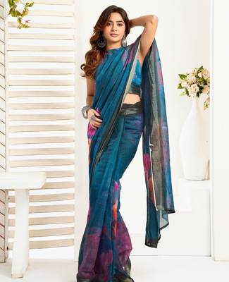 rama lilen print 1 minute ready to wear saree with unstitched blouse piece 2