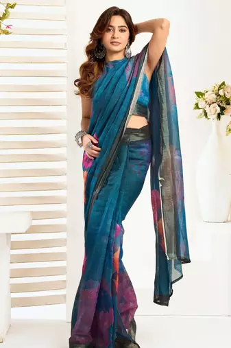 rama lilen print 1 minute ready to wear saree with unstitched blouse piece