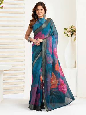 rama lilen print 1 minute ready to wear saree with unstitched blouse piece 3