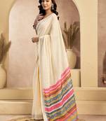 off white lilen print 1 minute ready to wear saree with unstitched blouse piece