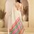 off white lilen print work designer party wear festive 1 minute ready to wear saree with unstitched blouse piece