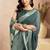 dusty teal lilen print work designer party wear festive 1 minute ready to wear saree with unstitched blouse piece