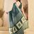 dusty teal lilen print work designer party wear festive 1 minute ready to wear saree with unstitched blouse piece