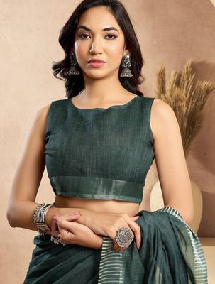 dusty teal lilen print 1 minute ready to wear saree with unstitched blouse piece 5